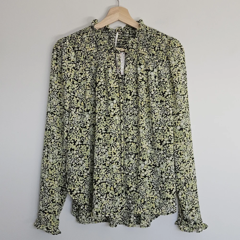 Free People Lela Floral Smocked Ruffle Blouse Floral XS - Picture 3 of 12